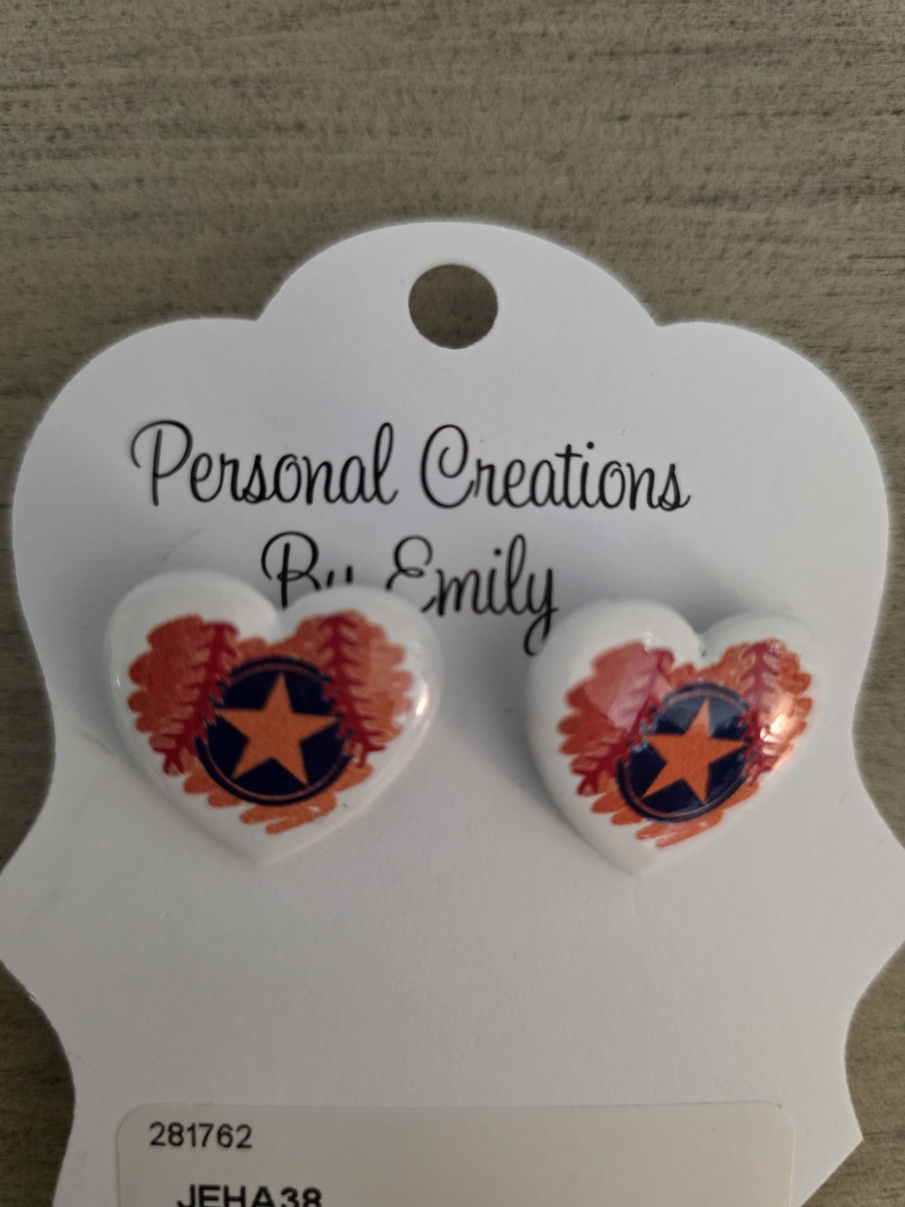 Houston Astros White Heart Accent Earrings with Orange Star Design